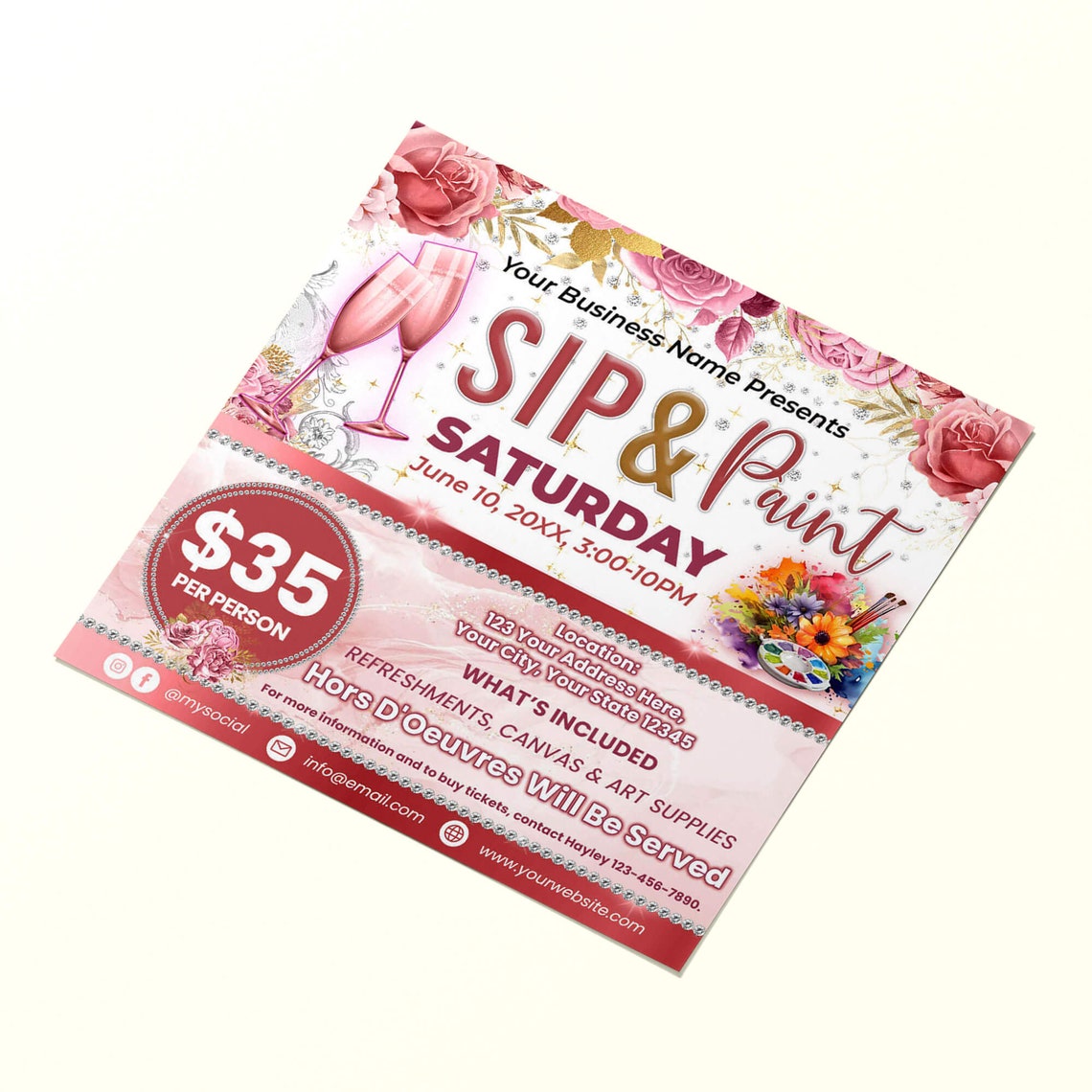 DIY Sip and Paint Flyer Template, Editable Paint and Sip Flyer, Event