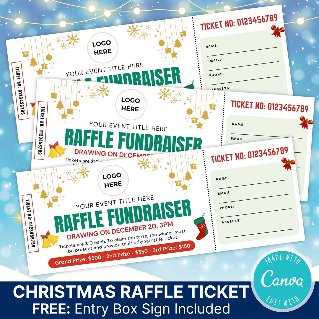 Christmas Raffle Ticket: Editable Xmas and Winter Holiday Raffle Ticket ...