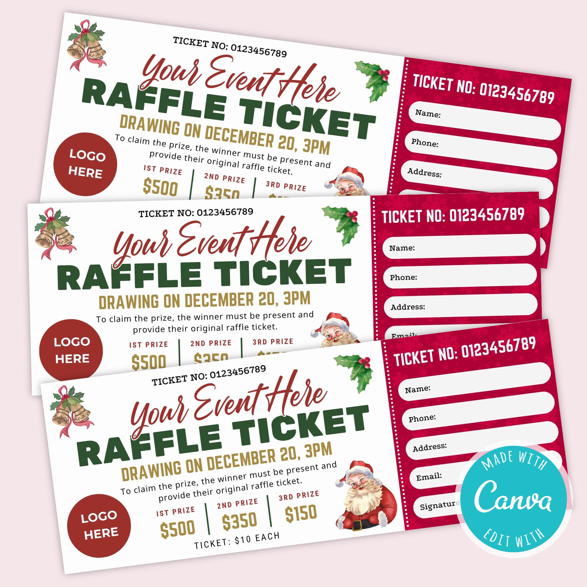 Editable Christmas Raffle Ticket Template Printable Holiday & Church