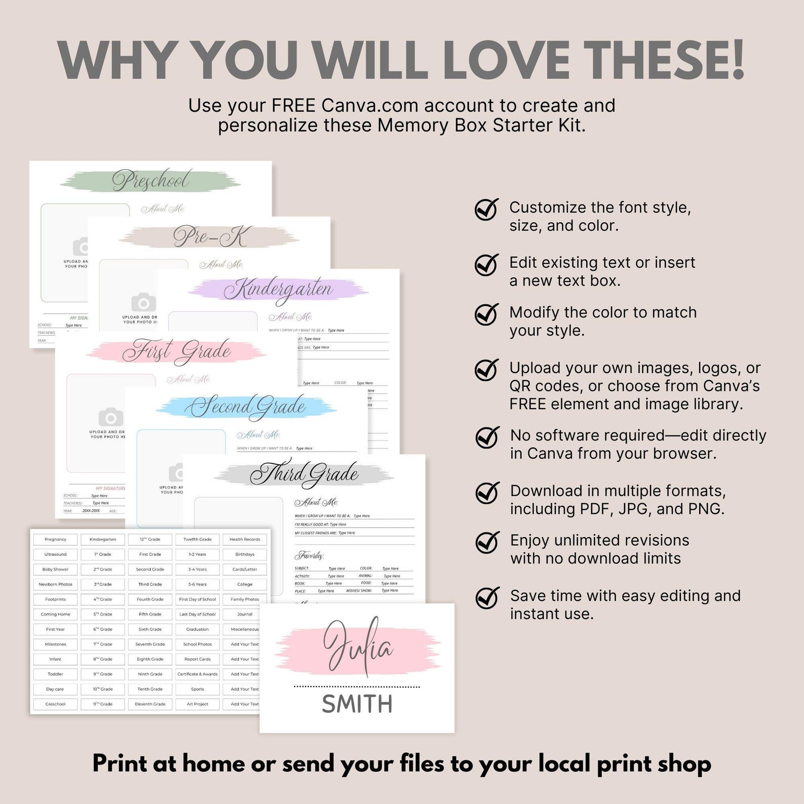 Memory Box Label | Editable School Years Pages | Baby Keepsake Folder ...