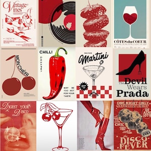 Red Aesthetic Wall Collage Kit - 20 physische Drucke für Schlafzimmer, Wohnheim oder Wohnzimmer