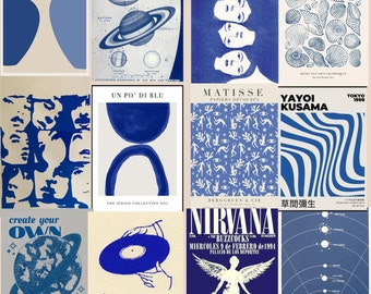 Blue Aesthetic Wall Collage Kit – Retro Modern Art Prints