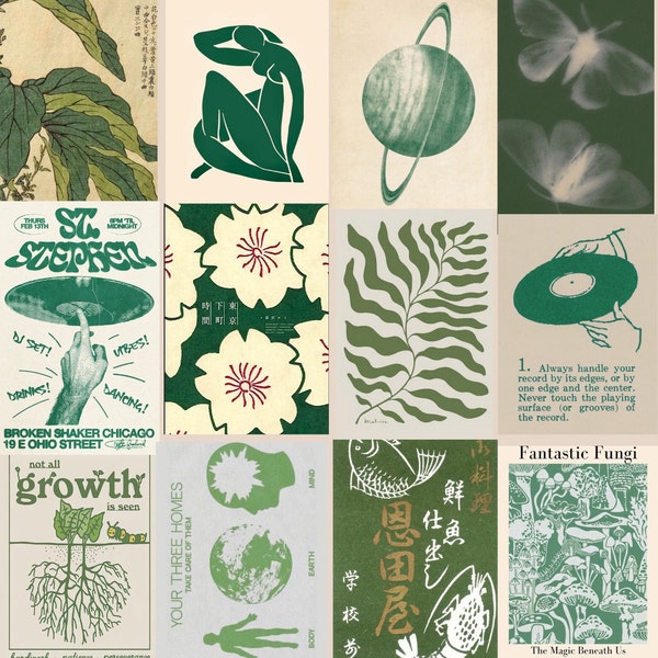 Grüne Retro-Ästhetische Wandcollage-Poster – 20 physische Drucke