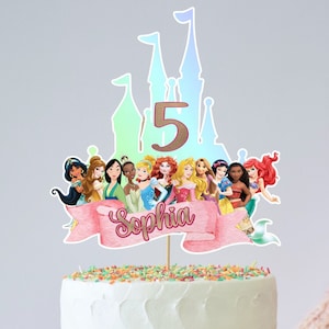 Torta per feste con principesse personalizzate/12 decorazioni per torte in tazza, decorazioni per feste, DOWNLOAD DIGITALE, stampabile, qualsiasi nome, qualsiasi età