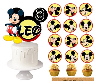 Custom Mouse 1 cake topper & 12 Cup Cake Toppers Party Decorations DIGITAL DOWNLOAD Printable Any Name Any Age