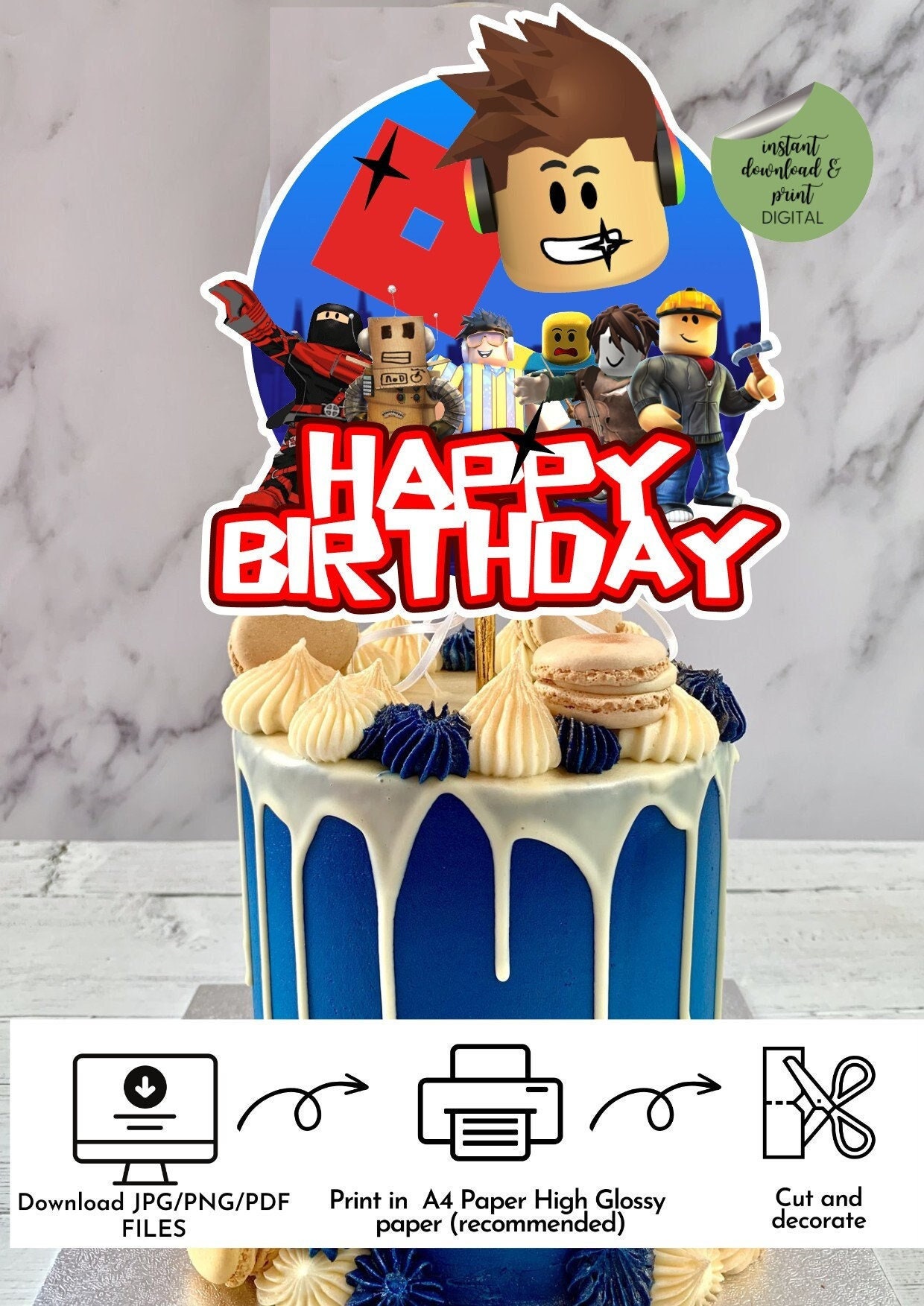 Free Roblox Cake Topper Template - Download in Illustrator, EPS, SVG, JPG,  PNG