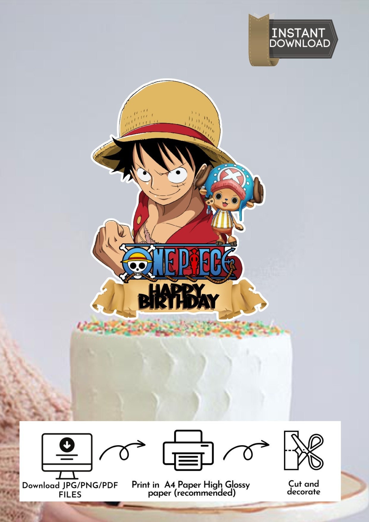 Cakecery One Piece Anime Luffy Edible Cake Topper Image Personalized  Birthday Sheet Party Decoration Round