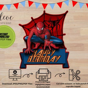 Print and Cut  SPIDER 1 x Cake Topper and 12 cake Topper Instant Download