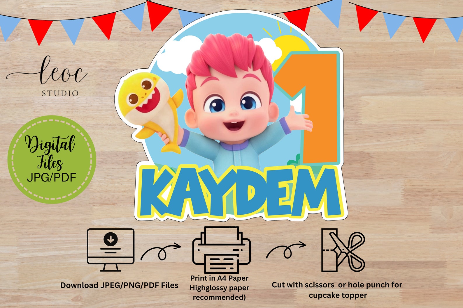 Custom BEBEFINN Cake Topper /12 Cup Cake Toppers Party Decorations
