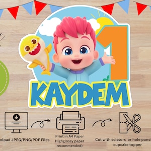 Custom BEBEFINN Cake Topper /12 Cup Cake  Toppers Party Decorations DIGITAL DOWNLOAD Printable  Any Name Age