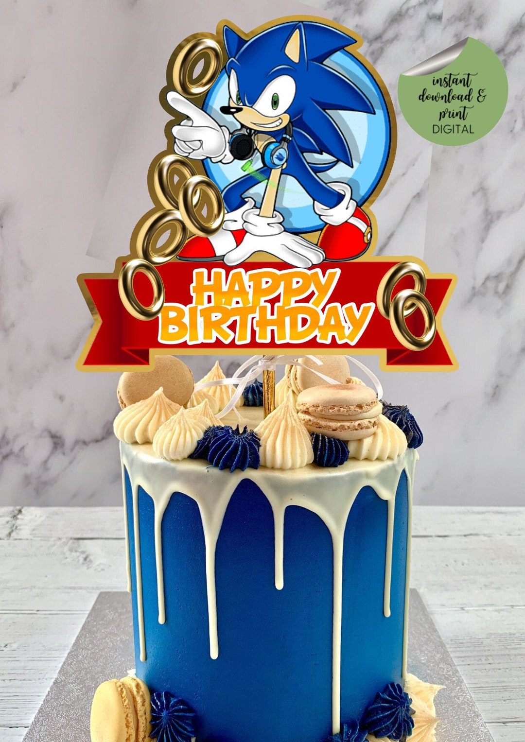Printable Sonic the Hedgehog 7th Birthday Cake (Instant Download
