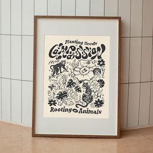 Planting Seeds of Compassion Printable Wall Art, Animal Decor, Animal Rights, Vegan, Plants, Hand Lettering, Downloadable Print