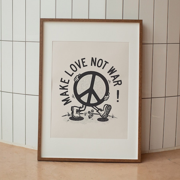 Make Love Not War Printable Wall Art, Retro, Psychedelic Art, Hippie Vibes, Downloadable Print, Groovy, Peace, Funky