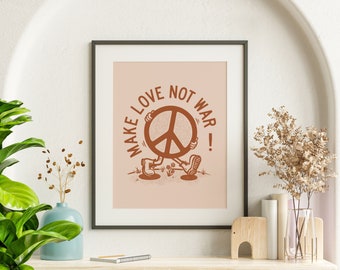 Make Love Not War Printable Wall Art, Retro, Psychedelic Art, Hippie Vibes, Downloadable Print, Groovy, Peace, Funky