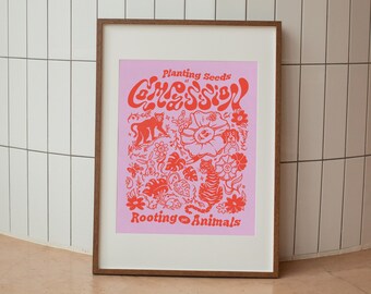 Planting Seeds of Compassion Printable Wall Art, Animal Decor, Animal Rights, Vegan, Plants, Hand Lettering, Downloadable Print