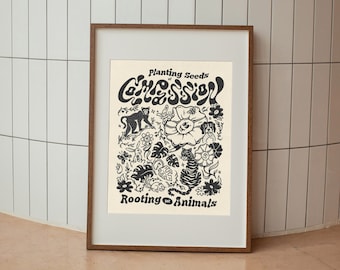 Planting Seeds of Compassion Printable Wall Art, Animal Decor, Animal Rights, Vegan, Plants, Hand Lettering, Downloadable Print