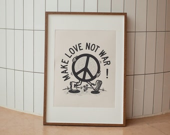 Make Love Not War Printable Wall Art, Retro, Psychedelic Art, Hippie Vibes, Downloadable Print, Groovy, Peace, Funky