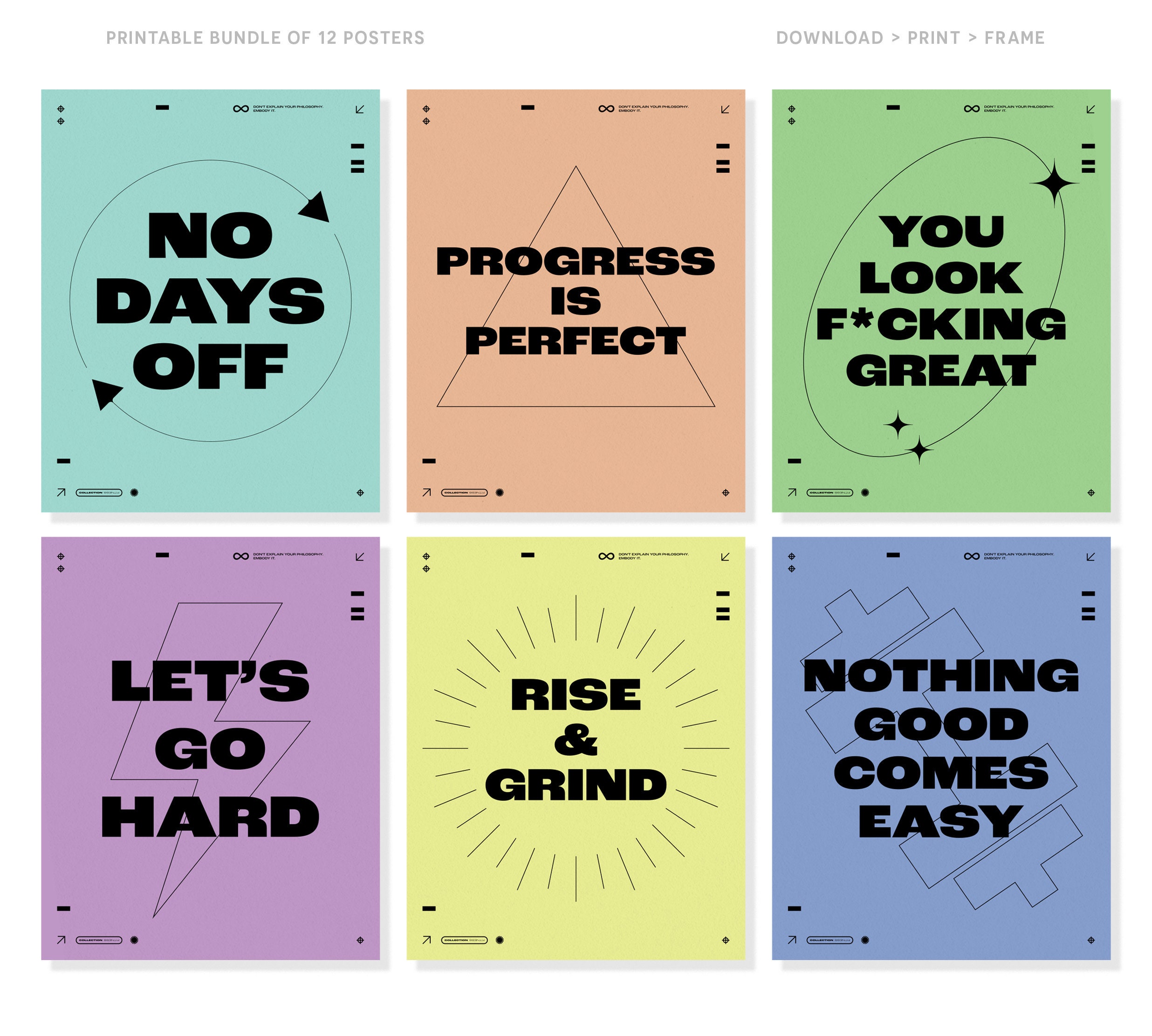 Gym Minimalist Pastel Printable Wall Art Set - Motivation, Inspirational Art, Athletic, Digital Download, Prints, Home Gym Decor, Abstract