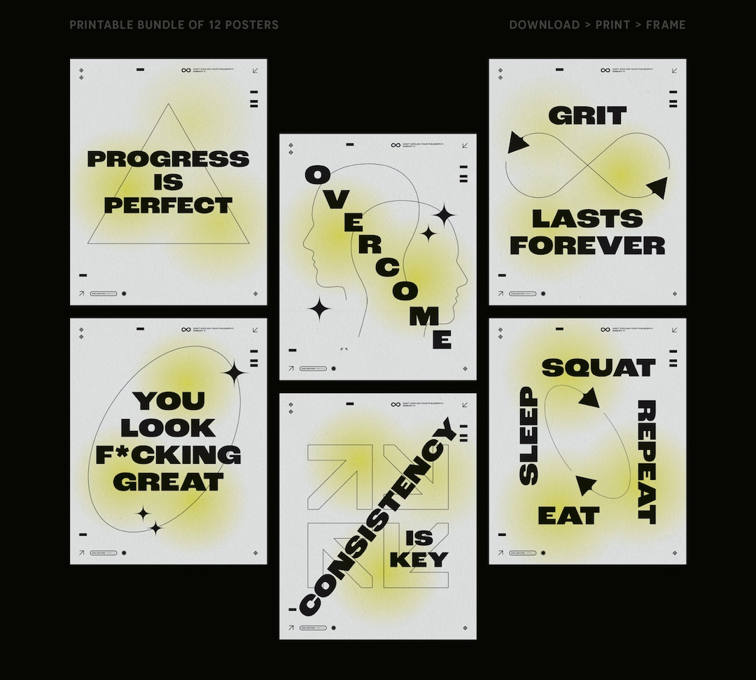 Fitness Set of 12 Printable Wall Art Gym, Motivation, Inspiration