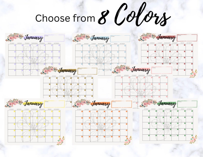 Printable Blank Monthly Calendar, January to December, PDF Instant ...