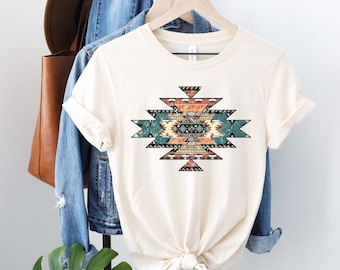 Aztec Western shirt, Distressed western Graphic shirt, Country Music Shirts, boho aztec tribal design, Cowgirl, Rodeo fashion, trendy Aztec