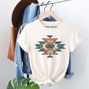 Aztec Western shirt, Distressed western Graphic shirt, Country Music Shirts, boho aztec tribal design, Cowgirl, Rodeo fashion, trendy Aztec