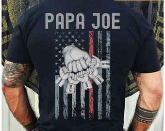 Personalized papa Shirt, Fist Bump Dad Shirt, Gift for Husband, Shirt with Kids Name, Best Daddy Ever, custom Grandpa tee, patriotic Tshirt