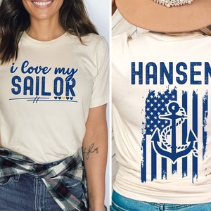 Personalized military shirt, I love my sailor tshirt, mom gift, custom wife tee, proud family shirt, girlfriend, last name tee, navy color