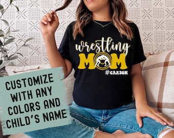 Custom wrestling mom tshirt, Personalized wrestlers Mama Shirt, proud Mother's Day Gift, Kids Name, wrestling life, my favorite season tee