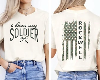 Military Personalized Unisex Tee, I Love My Soldier Shirt, Mom Gift, Patriotic Bootcamp Graduation, Veteran Army, Custom Tee
