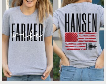 Personalized Farmers Wife shirt, Farm life Gift, girlfriend shirt, I love my farmer, farming mom shirt, custom name tshirt, harvest season