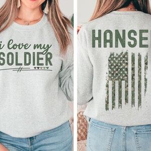 Personalized Military Sweatshirt | I Love My Soldier Shirt | Proud Military Wife Gift | Custom Patriotic Crewneck