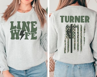 Personalized lineman sweatshirt, I love my line man, line wife, custom mom sweater, proud family shirt, girlfriend gift, linewife life crew