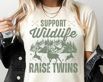 Support Wildlife Raise Twins Shirt, Twin Mom Tee, Funny Mother’s Day Gift, Mountain Mama Camping Shirt