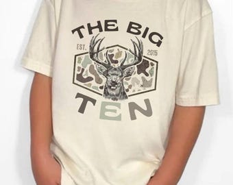 Camiseta de cumpleaños de caza de los diez grandes, camiseta de ciervo para el décimo cumpleaños, cumpleaños familiar personalizado a juego, camisetas de un gran ciervo, un cumpleaños salvaje