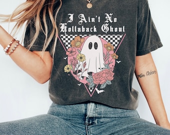 T-shirt Ghost Hollaback Ghoul des années 90, chemise Halloween floral rétro, t-shirt punk futur fantôme, haut à carreaux I Ghost People, effrayant mièvre drôle