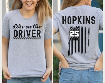 Dibs On The Driver Shirt, personalized racing shirt, custom race wife shirt, race girlfriend, racing season tee, name on back, dirt track