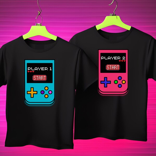 Player 1 Player 2 Tees, Gaming T-shirt, Couple Shirts, Gaming Couple, Gift for Gamers, Matching Shirt, Gamer Birthday Gift, Gamer Couple Tee