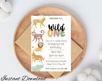 Invitación de cumpleaños de un animal salvaje, primer cumpleaños (descarga digital)