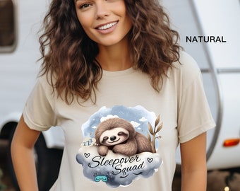Sleepover Squad Sloth, Cute Sleeping Sloth, Bella+Canvas 3001, Unisex Jersey Short Sleeve Tee