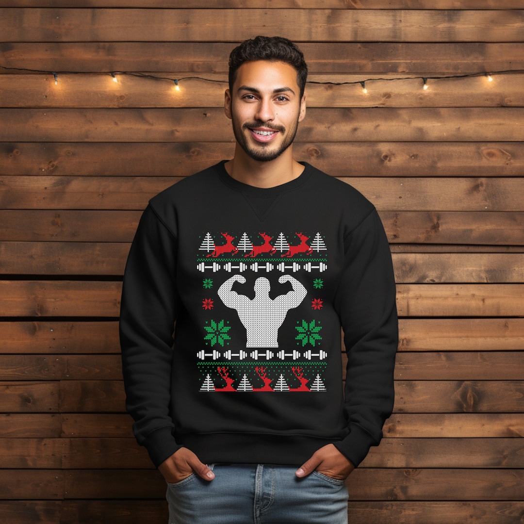 Christmas Gym Ugly Sweater Bodybuilder Gildan 18000 Unisex Etsy