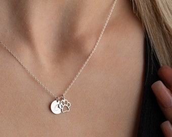 Multiple Initial Disc Necklace with Paw Charm • Dog Lover Gifts • Initial Necklace • Pet Memorial Charm • Personalized Pet Love by Silverify
