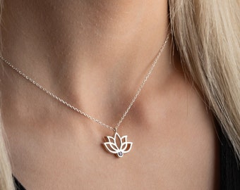 Lotus Necklace With Birthstone Lotus Charm Necklace Lotus Flower Yoga Charm Necklace Custom Birthstone Charm Necklace Lotus Flower Necklace