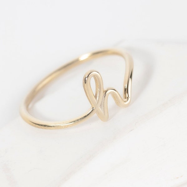 8K Solid Gold 100% Handmade Handwriting Lowercase Letter Ring • Personalized Dainty Initial Ring • Gift for Her • 14K Rose Gold White Gold