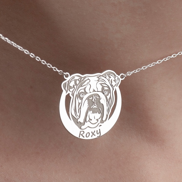 Personalized English Bulldog Silver Necklace • Your Dog Name Necklace • Handmade Dog Gifts • Best Choice for Dog Lovers • Dog Breed Jewelry