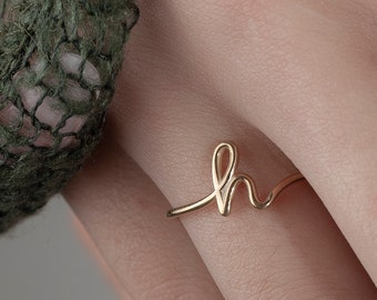 100% Handmade Handwriting Initial Letter Gold Ring • Personalized Dainty Letter Ring • Gift for Her • Eternity Ring • Custom Memorial Ring