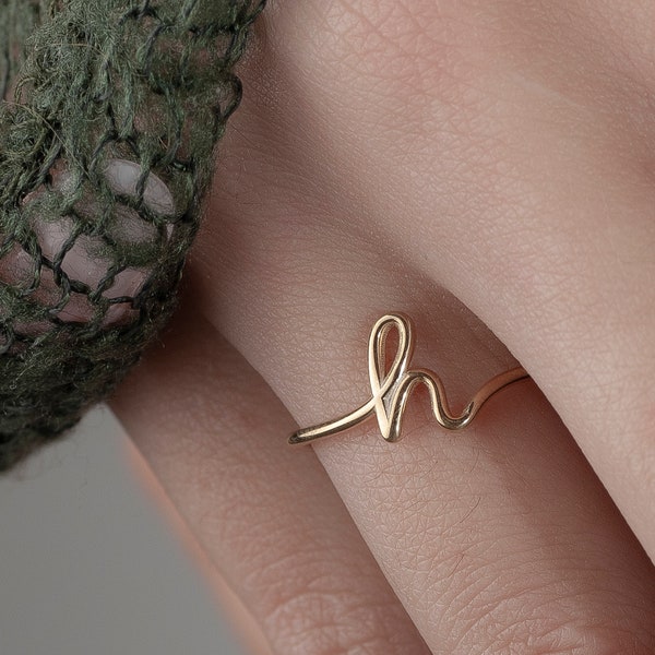 100% Handmade Handwriting Initial Letter Gold Ring • Personalized Dainty Letter Ring • Gift for Her • Eternity Ring • Custom Memorial Ring