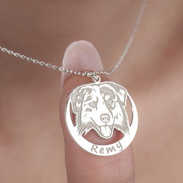 Personalized Australian Shepherd Silver Necklace • Your Dog Name Necklace • Handmade Dog Gifts • Best Choice for Dog Lovers • Dog Breed Jewe