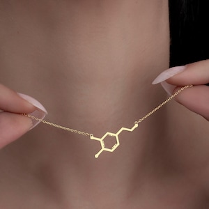 Dopamine Gold Necklace • Symbol Of Joy Necklace • Handmade Gifts for Chemists • Positive Energy Necklace • Motivation Pendant by Silverify