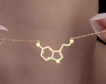 Serotonin Gold Plated Necklace • Happiness Pendant • Handmade Gifts for Chemists • Positive Energy Necklace • Serotonin Pendant by Silverify